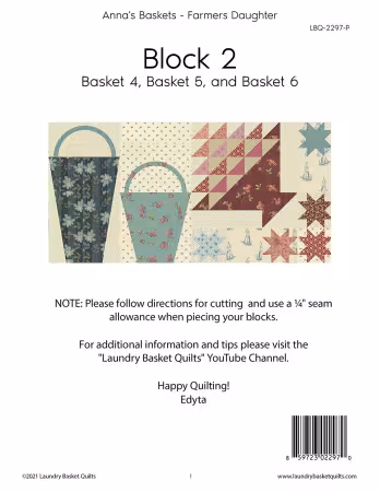 LBQ-2297-P Anna's Baskets - Farmers Daughter Block 2 Quilt Pattern - Image 1