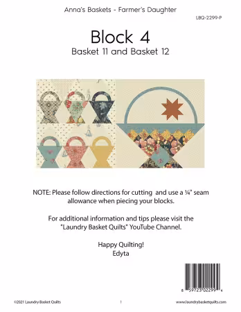 LBQ-2299-P Anna's Baskets - Farmers Daughter Block 4 Quilt Pattern - Image 1