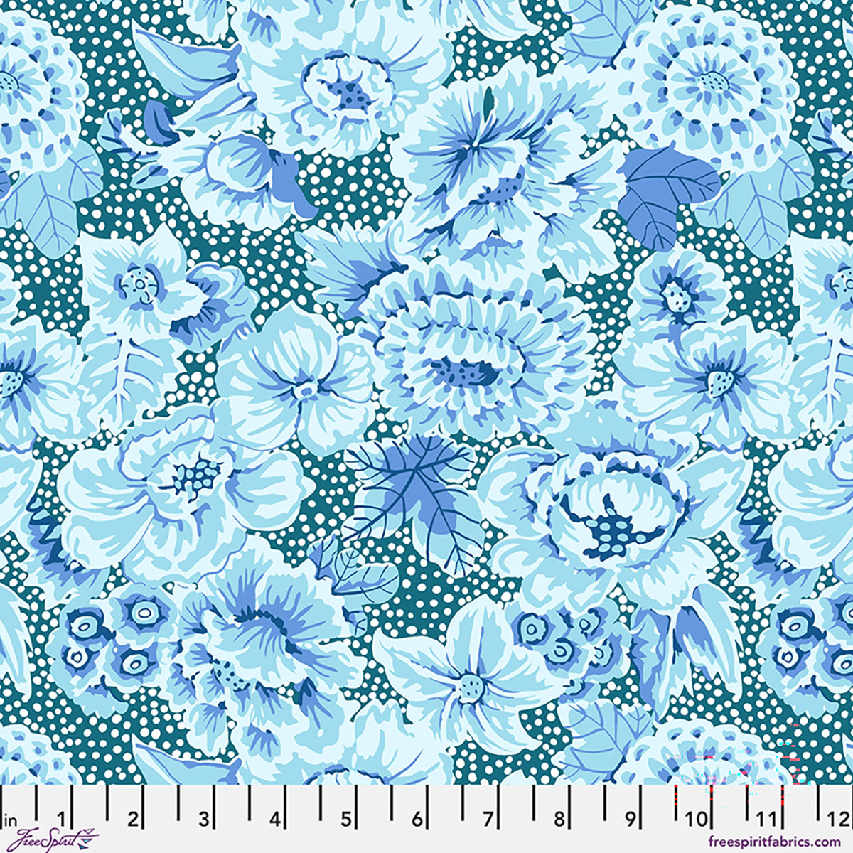 CLGP003.BLUE Kaffe Fassett Cotton Lawn Flower Spots Blue 108" Wideback - Image 1
