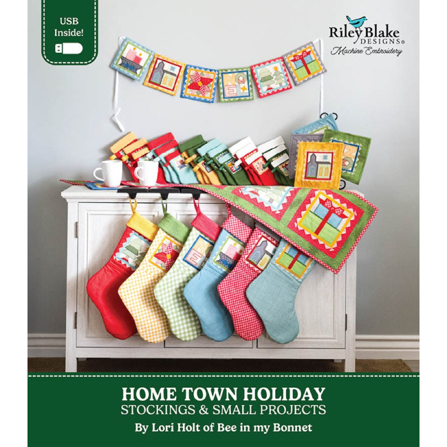 lori-holt-home-town-holiday-stockings-and-small-projects-machine-embroidery-usb Home Town Holiday Holiday Stockings Machine Embroidery - USB - Image 1